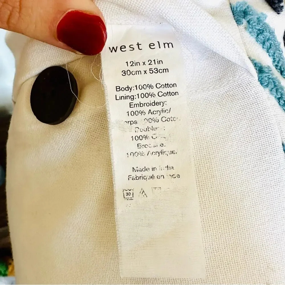 WEST ELM Light Blue Navy Striped Button Back Textured Pillow Case Sham Inserts